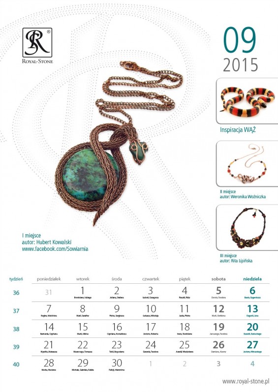 Kartka z kalendarza Kalendarz Royal-Stone 2015 wrzesień Kubert Kowalski