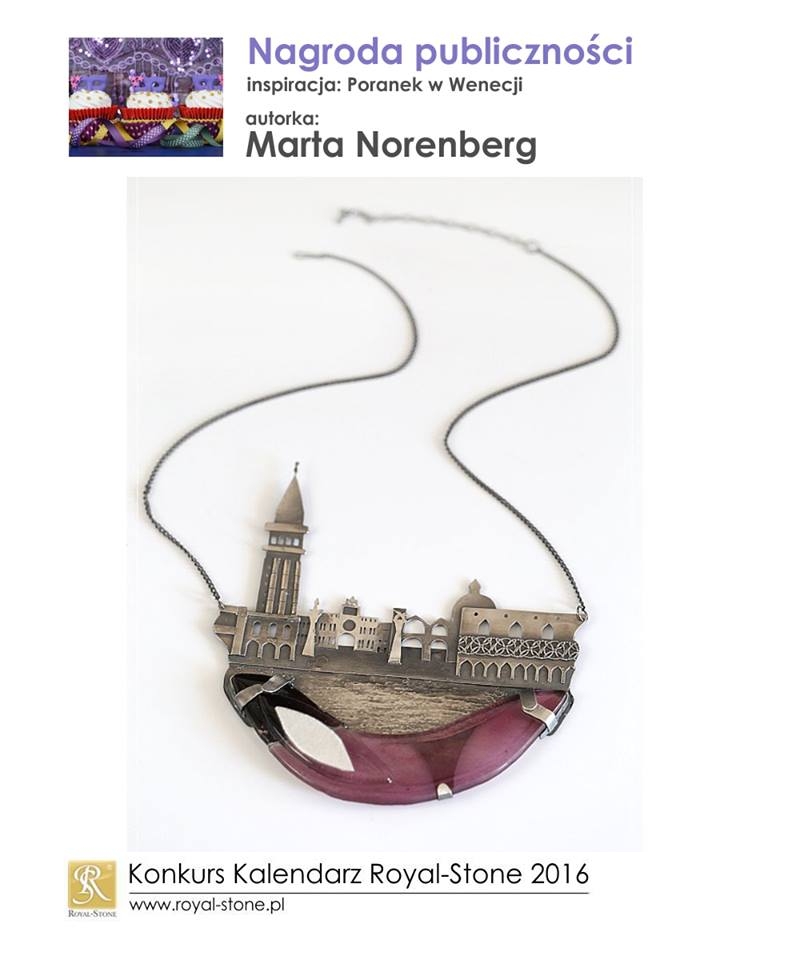 Marta Norenberg Sztuk Kilka Nagroda publiczności Konkurs biżuteria Royal-Stone Poranek w Wenecji miedź porcelana pióra naszyjnik