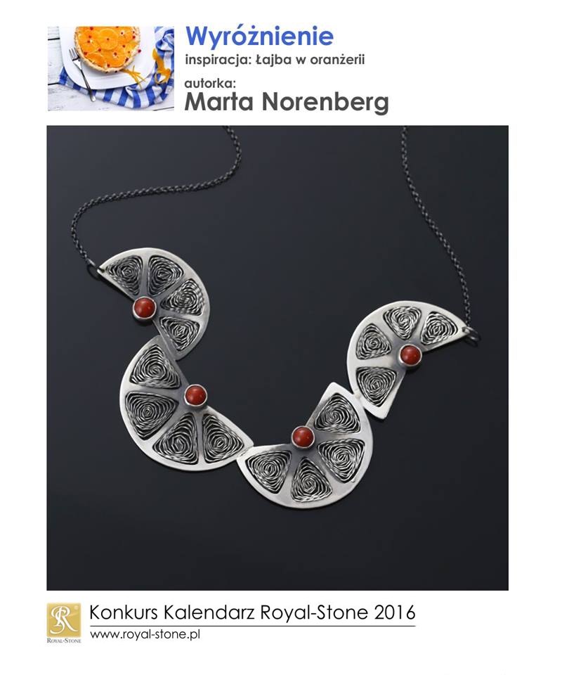 Marta Norenberg Sztuk Kilka wyróżnienie Konkurs biżuteryjny Kalendarz Royal-Stone 2016 inspiracja Łajba w oranżerii srebro naszyjnik