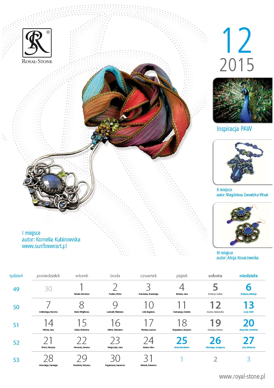 Kartka z Kalendarza Royal-Stone grudzień 2015 Kornelia Kubinowska Sunflower