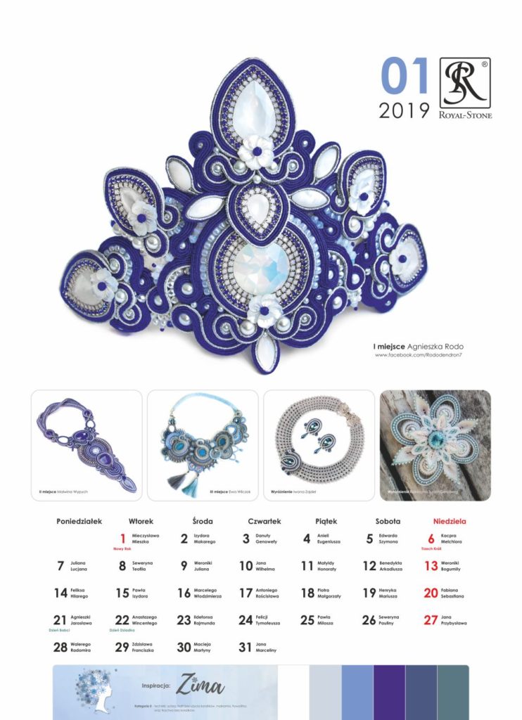 Kartka z Kalendarza biżuteryjnego Royal-Stone. Styczeń 2019 